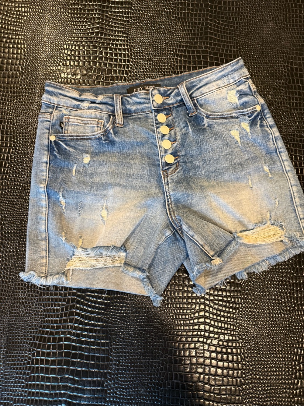 Judy Blue Light Blue Distressed High-Rise Jean Shorts